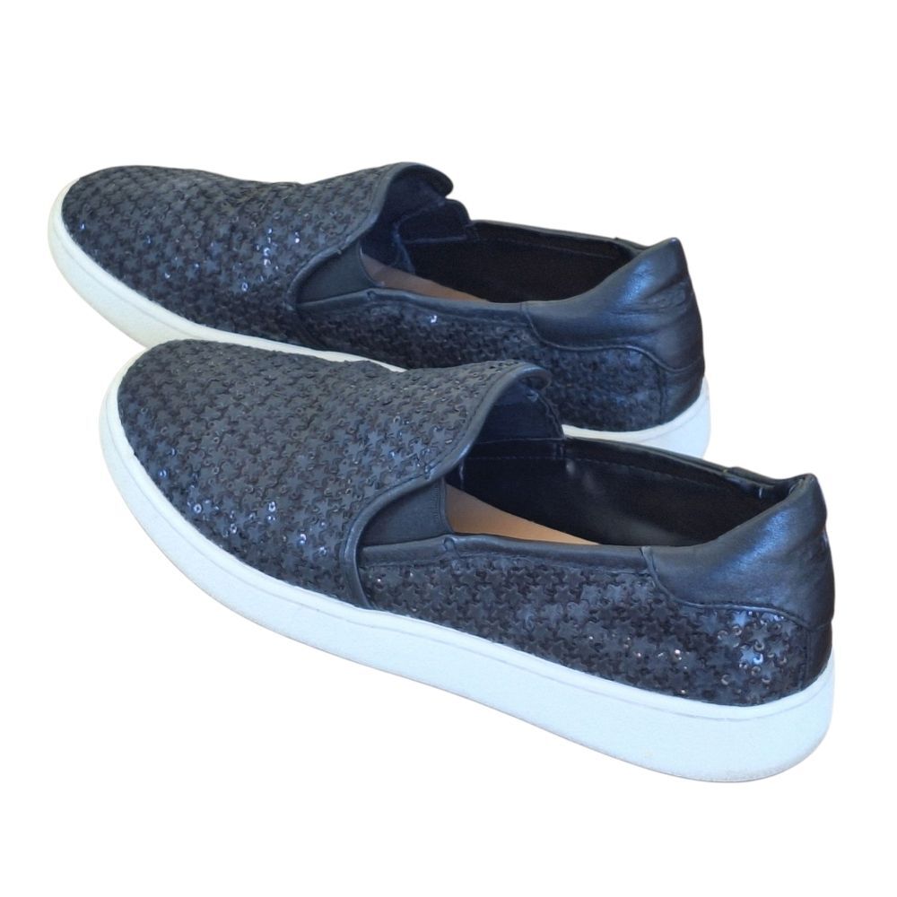 Ugg Cas Glitter Slip-On Trainer Sneakers Black Flats Star Embossed size 9 Cushy - Picture 2 of 16